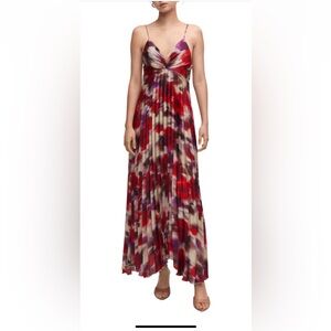 Mango Floral Pleated Satin Sleeveless Dress, Size 4